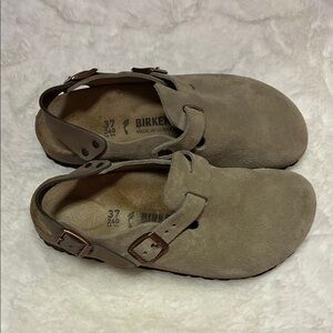 Birkenstock Tokio Taupe Suede Clogs